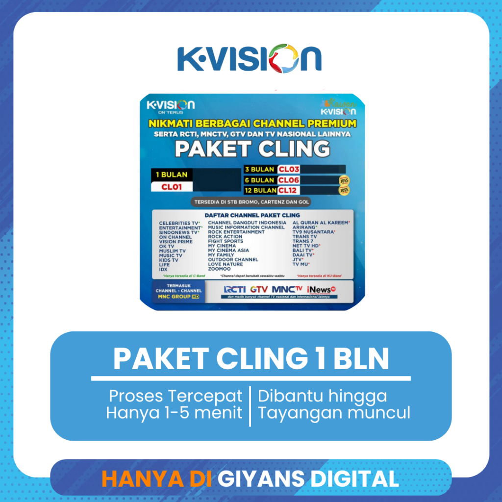 PAKET CLING K-VISION KVISION MASA AKTIF 1 BULAN