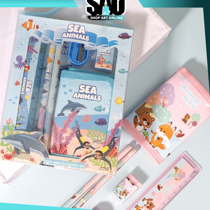 

Super Diskon SAO S5926 Set Alat Tulis Stationery Set 6in1 Set School For Child Writing Gift Eraser Ruler Paket Alat Tulis Dompet Anak