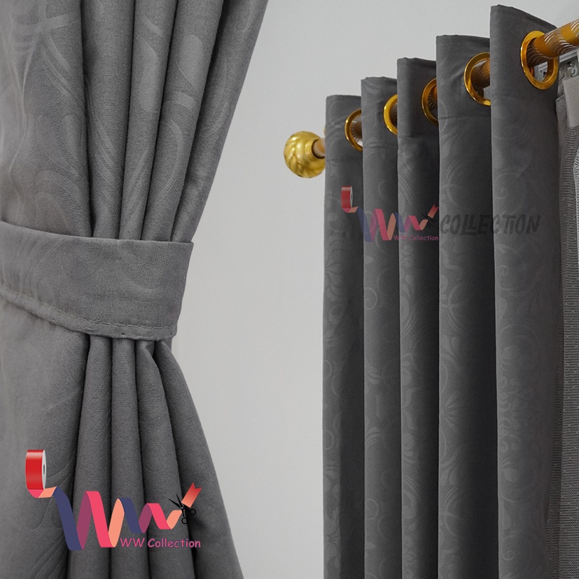 Gorden tu Jendela Polos Embos Smokering Abu Coklat Biru k Ungu Putih Maroon