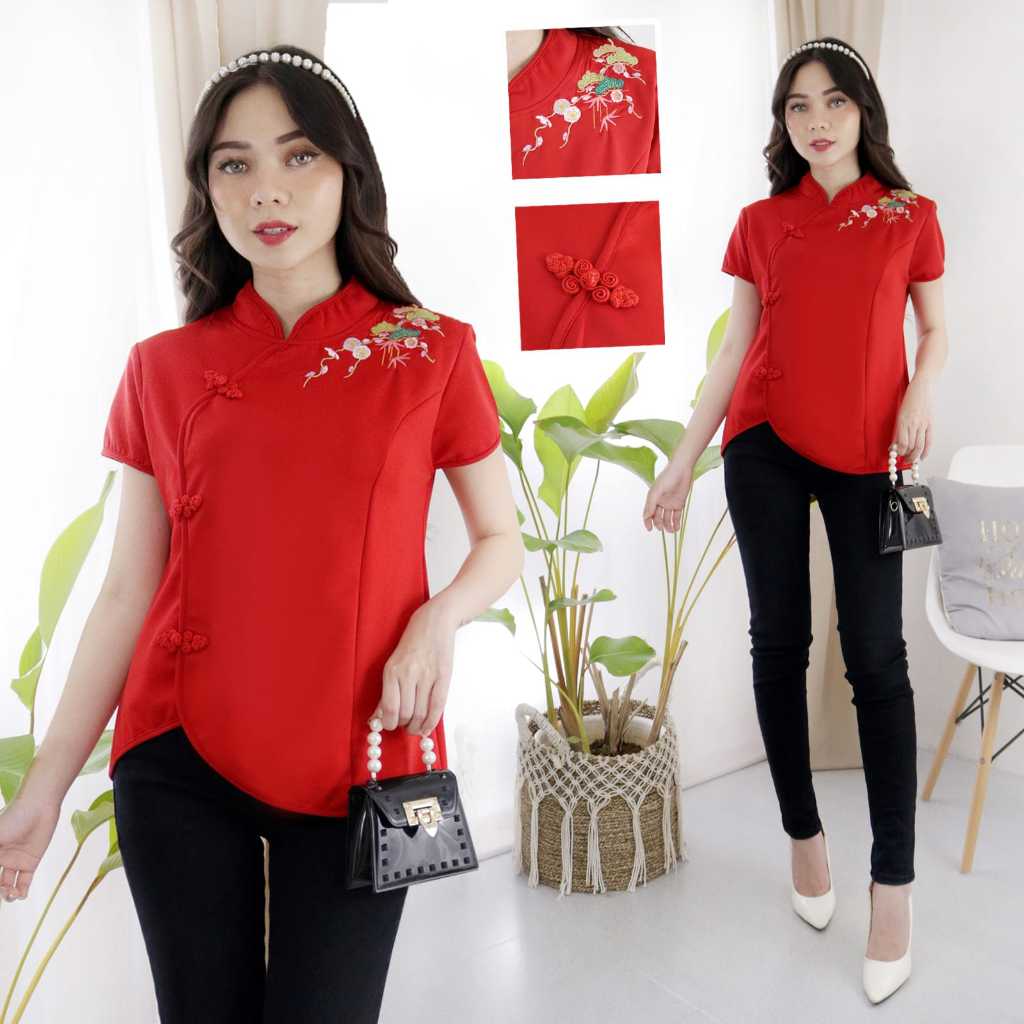 Atasan Blouse Wanita Kerah Shanghai Imlek
