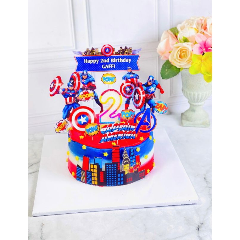 

kue ulang tahun birthday captain America topper