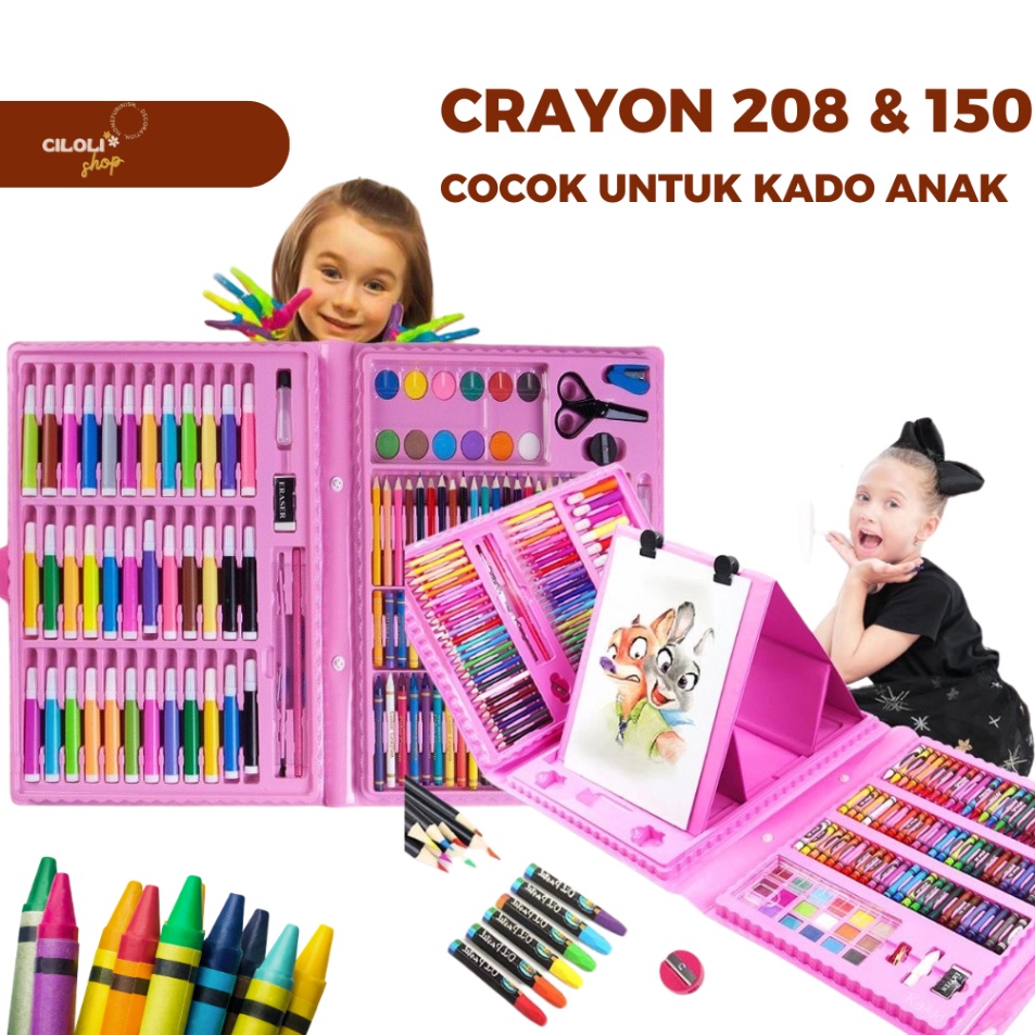

Stock Ready Perlengkapan Menggambar Krayon Anak Set Koper 28PCS in 1 Crayon Full Alat Melukis Mewarnai Set KIDS LAND