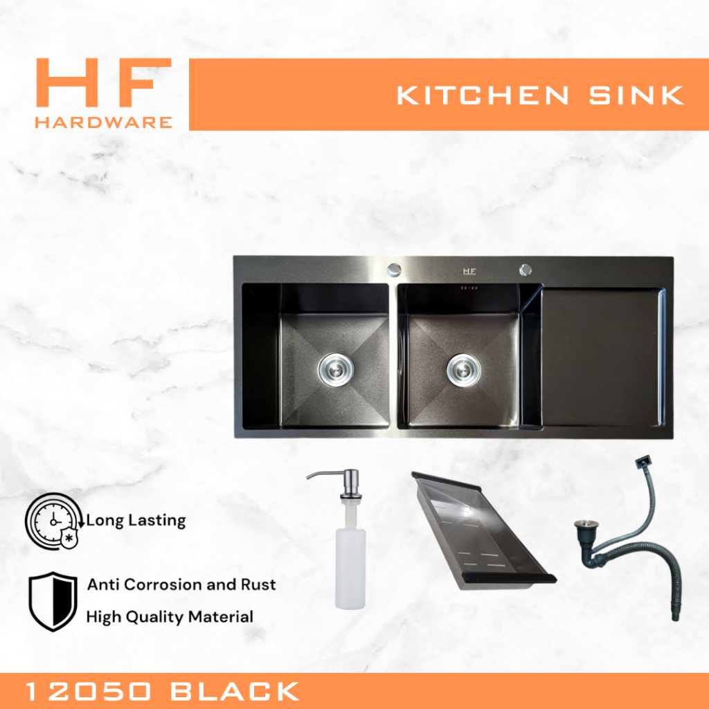 HF HARDWARE 12050 Bak Cuci Piring Kitchen Sink Dapur Satin Black Gold Rosegold