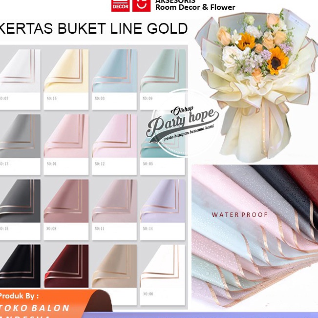 

Fast Packing isi 2 Kertas Buket Bunga Florist Flower Wrapping Paper List Gold
