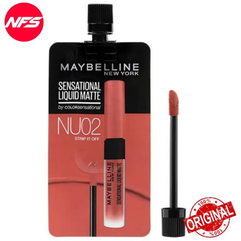 MAYBELLINE Sensational Liquid Matte Lip Cream-Color Lipstick-Sachet-The Nudes NU02 STRIP IT OFF