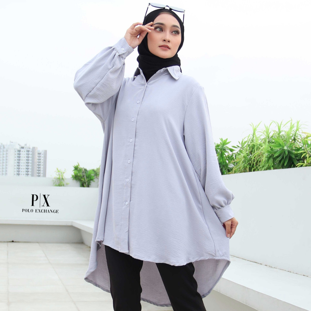 Baju Atasan Wanita Muslim Tunik Mirah Panjang Busui Crinkle Premium OOTD Polo Exchange Polos Hitam