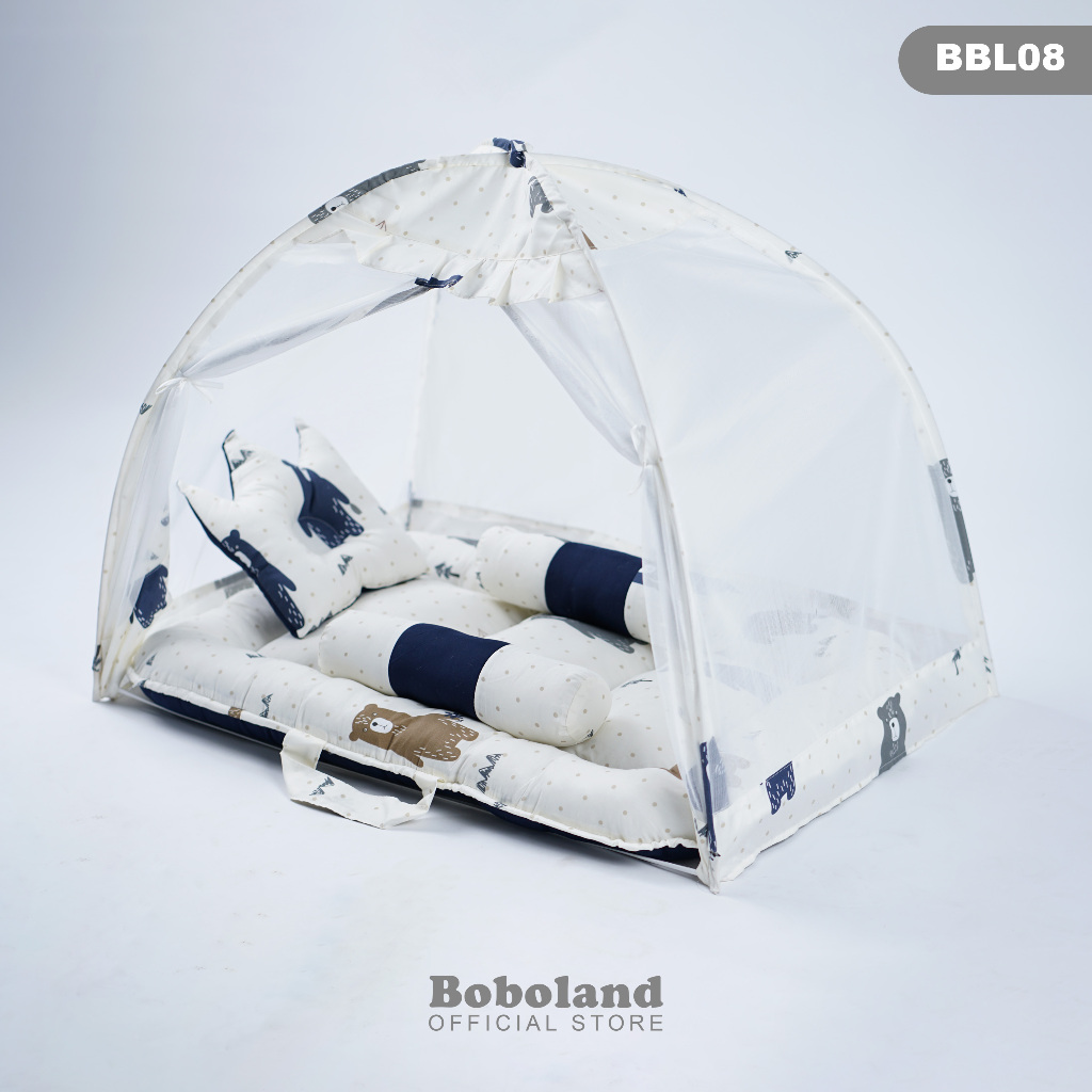BOBOLAND Kasur Bayi Kelambu Premium Set Lengkap Bantal Guling Kelambu Bayi