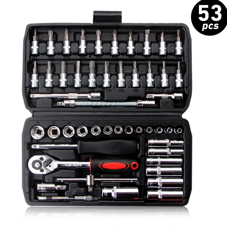 Baru Aman  Bonkyo Kunci Shock Set Kunci Mata Sok 53 PCS Set Socket 14  Full TOOL KIT Alat Perbaikan 