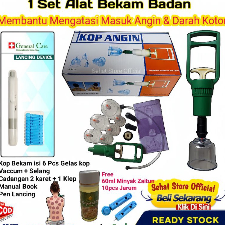 Serbu Produk 1 Satu Set Alat Bekam Paket Komplit 6 Kop Dan Pen Lancing Device Jarum Bacam Autoklik T