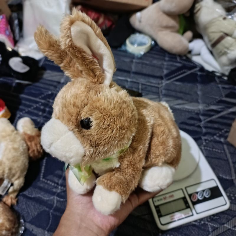 Boneka kelinci Ty Classic Fielding Rabbit Bunny Brown Lop Plaid Bow Plush Stuffed Toy 25cm