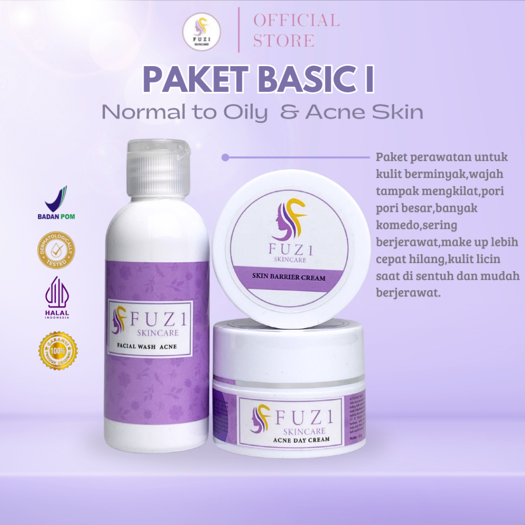 FUZ1 SKINCARE PAKET BASIC I NORMAL TO OILY & ACNE SKIN | Skincare Untuk Kulit Normal & Berminyak|Ski