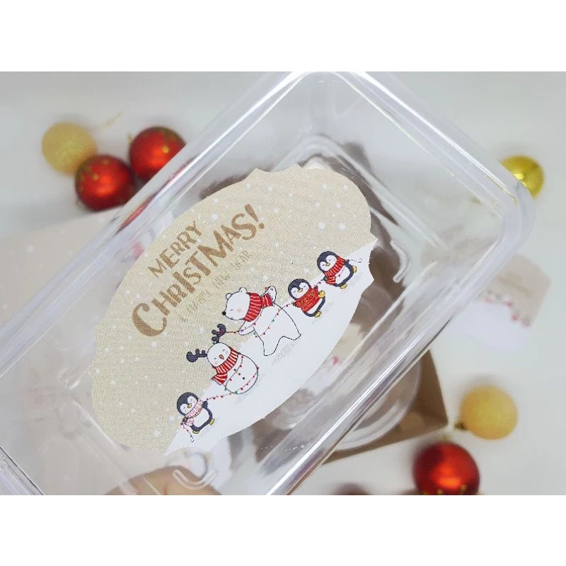 ( 6 pcs ) stiker toples edisi natal bentuk oval aksesoris wadah kue kering ukuran 4.5x8cm