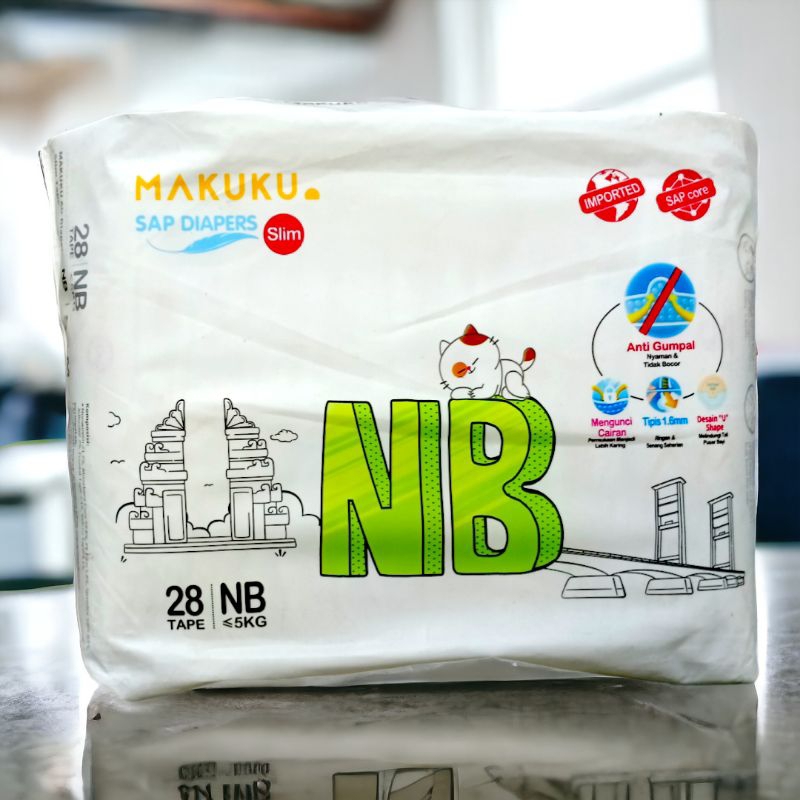 MAKUKU SAP DIAPERS SLIM TAPE SIZE NB ( NEW BORN ) ISI 28