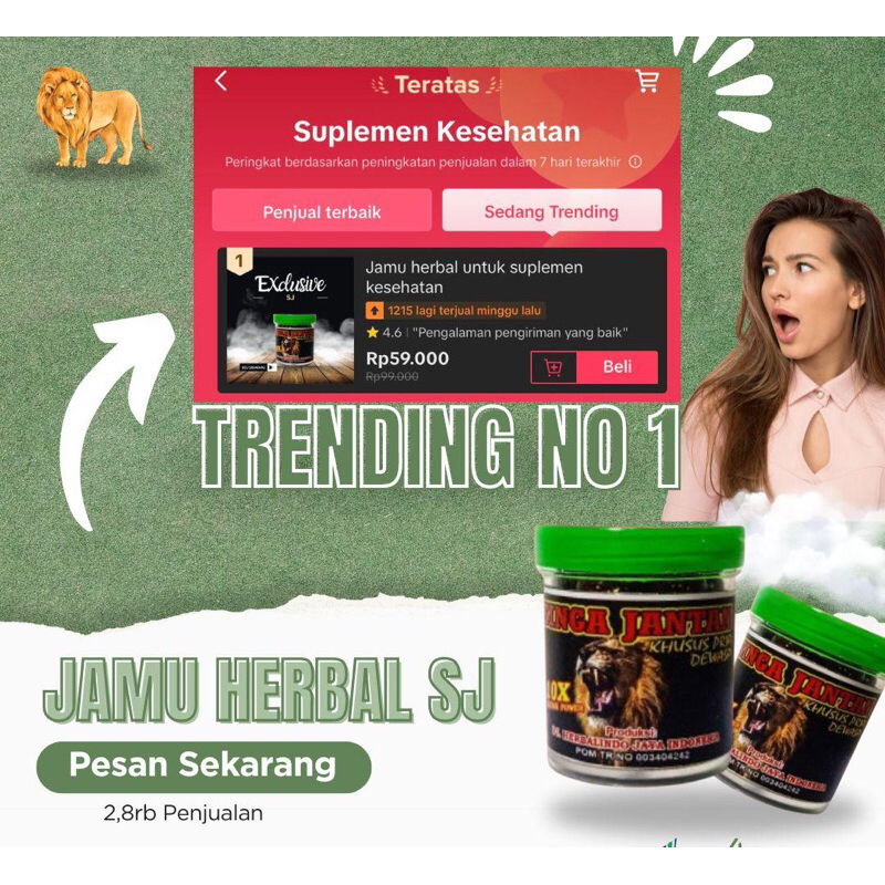 

jamu singa jantan / jamu singa / jamu tradisional singa jantan isi (6) / jamu singa jantan asli / jamu sj / capsul singa jantan original terlaris