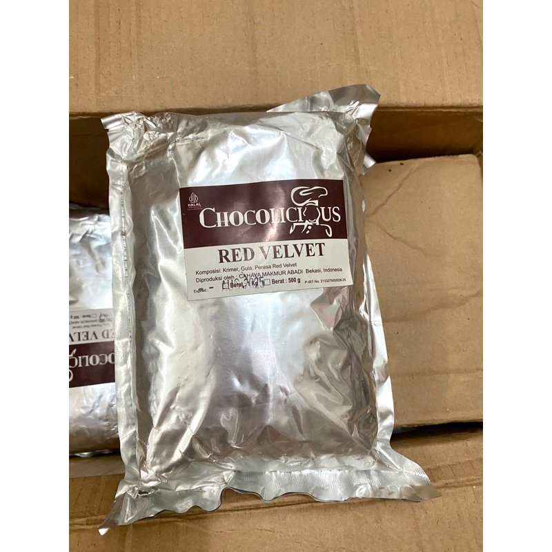 

BUBUK MINUMAN RED VELVET MERK CHOCOLICIOUS 500gr