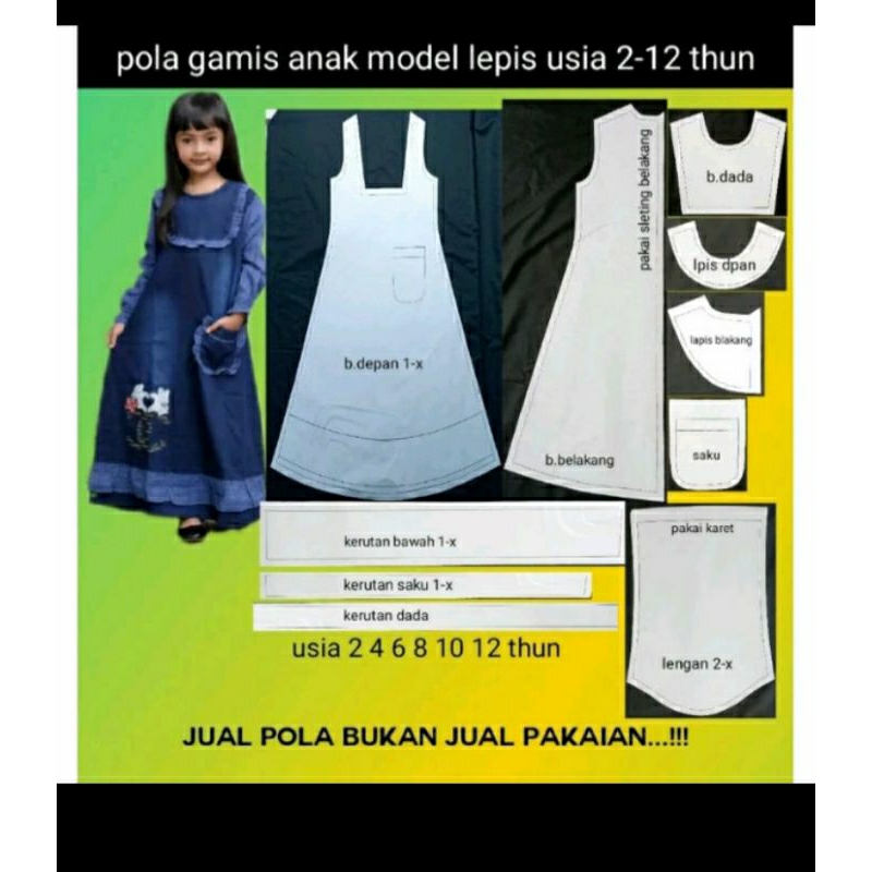 POLA INSTAN GAMIS JEANS/LEVIS ANAK USIA 2-12(TINGGAL JIPLAK)