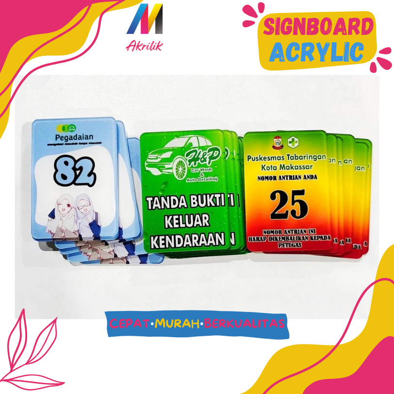 

NOMOR ANTRIAN AKRILIK CUSTOM MURAH FREE DESAIN, MIN ORDER 20