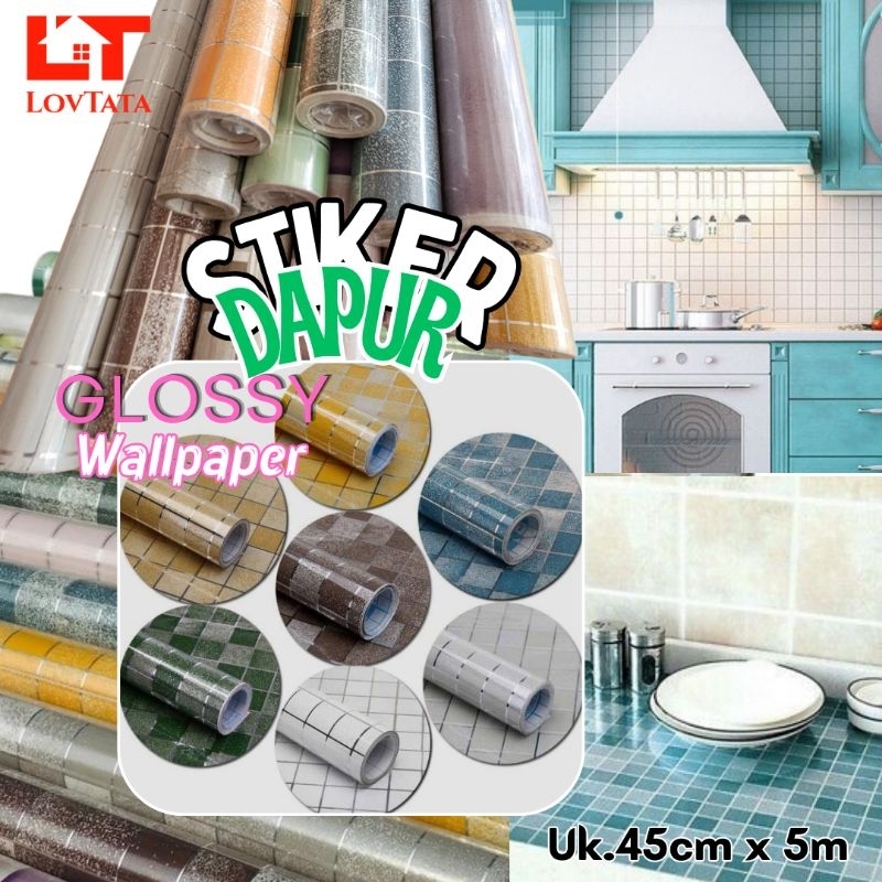 LT-Wallpaper Dinding Stiker Motif Keramik Dapur Uk.45cm x 5m Wallsticker Dinding Motif Keramik Dapur