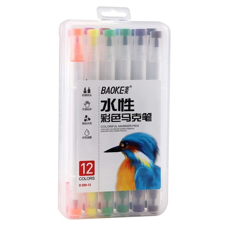 

BAOKE Color Markers Set Spiderol Seni Kucing Air Pena Gambar Ujung Ganda 12/24/36 Warna D289