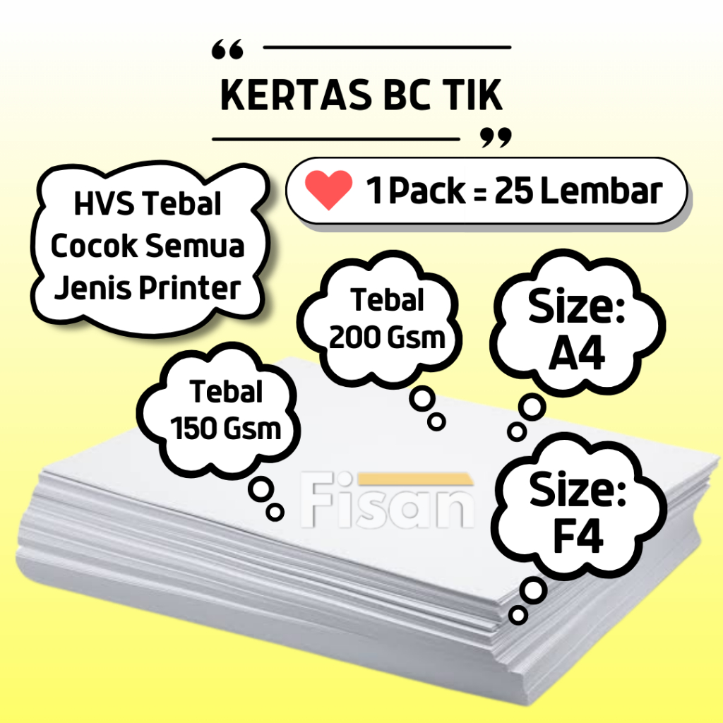 

25 Lembar Kertas BC Brief Card Tik A4 150 200 Gsm