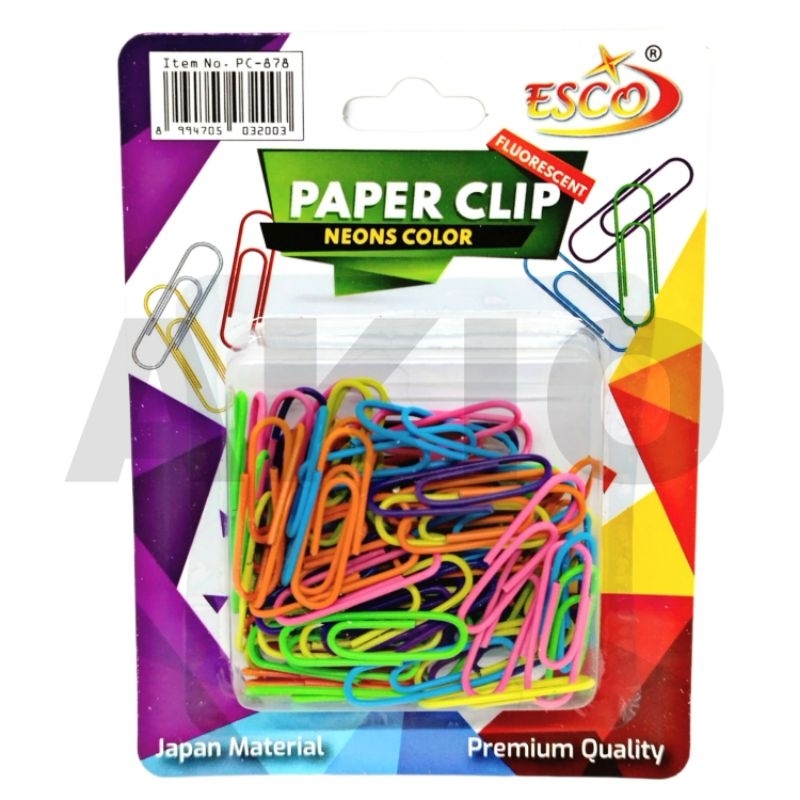 

Paper Clip 1 Box Warna Warni NEON ESCO Aesthetic Klip Penjepit Kertas Jepitan PC-878