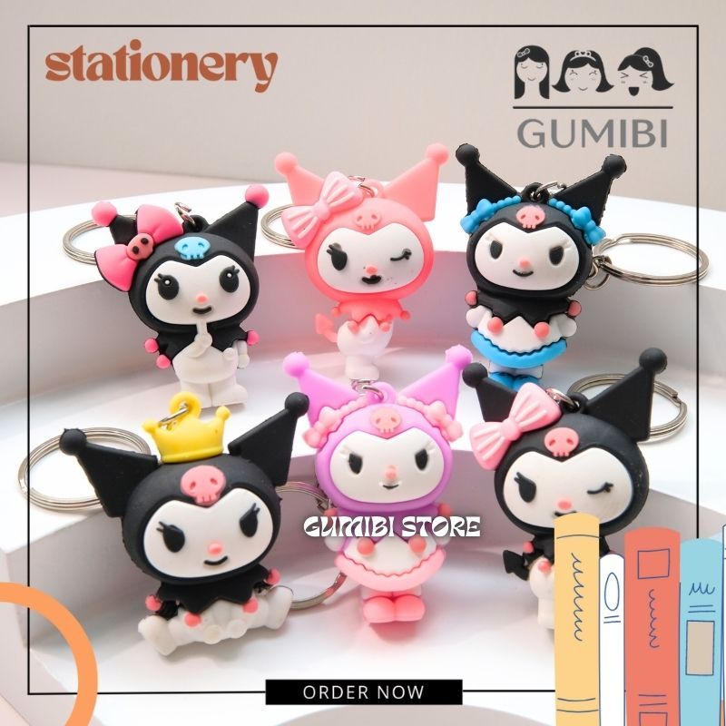 GANTUNGAN KUNCI KUROMI CUSTOM BAHAN KARET GANCI SOUVENIR HADIAH MOTIF KUROMI GUMIBI STORE