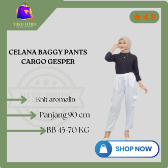 Celana Wanita Baggy Pants Cargo Knit Aromalin Jumbo