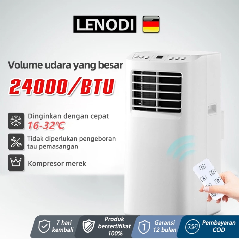 LENODI Ac Bergerak, AC Portable 1.5PK/1PK,Pendingin, Dehumidifikasi, Pengurangan Kebisingan, Hemat E