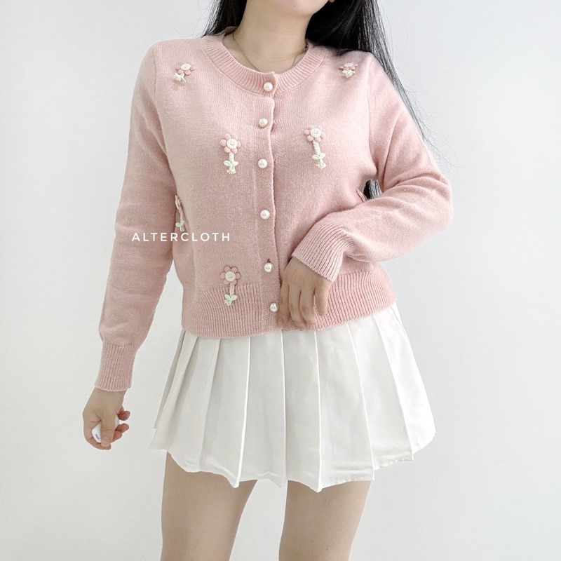 vii alter.cloth - FLOU CARDI Atasan Wanita Lengan Panjang Longsleeve Kardigan Korea Motif Polos