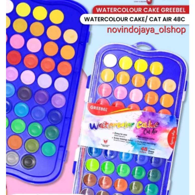 

CAT AIR WATER COLOR CAKE 48 WARNA GREEBEL GRATIS KUAS TERMURAH