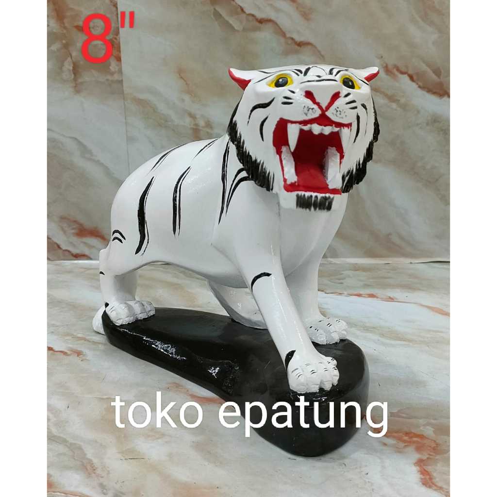 patung dewa harimau putih  - kayu - 8 inch