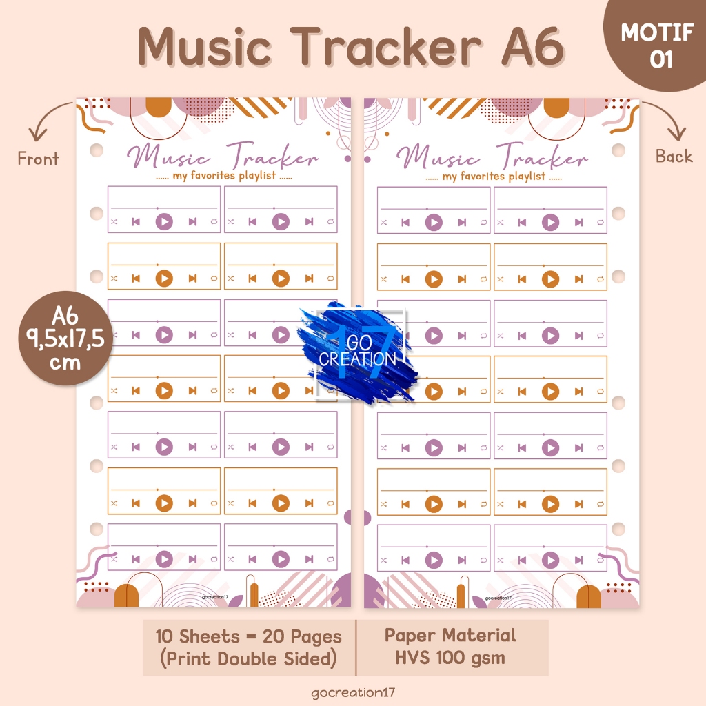 

Buku Planner Refill Kertas Binder Music Tracker Motif Premium A6