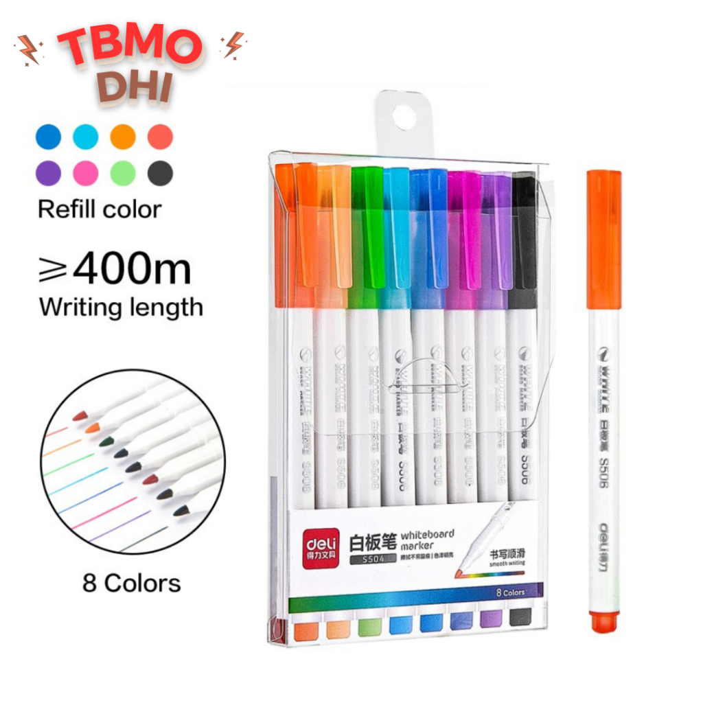 

TBMO Deli 8 Color whiteboard marker graffiti drawing easy to erase S504 / Spidol Warna