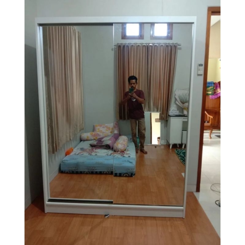 lemari pakaian sliding 2 pintu full cerim | lemari pakaian sliding pintu 2 kaca cermin | lemari baju
