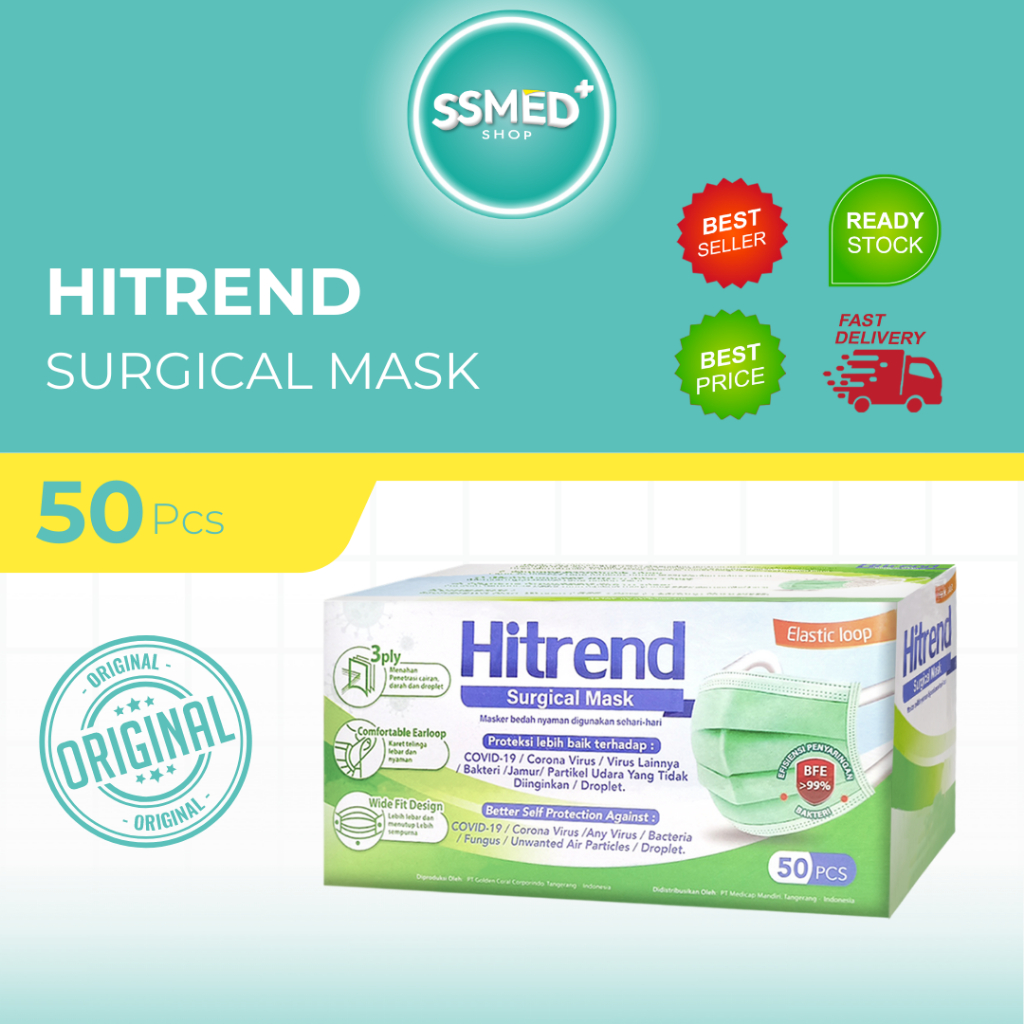 MASKER 3 PLY EAR LOOP SURGICAL BFE 99 % ELASTIC LOOP HITREND @ 50 PCS