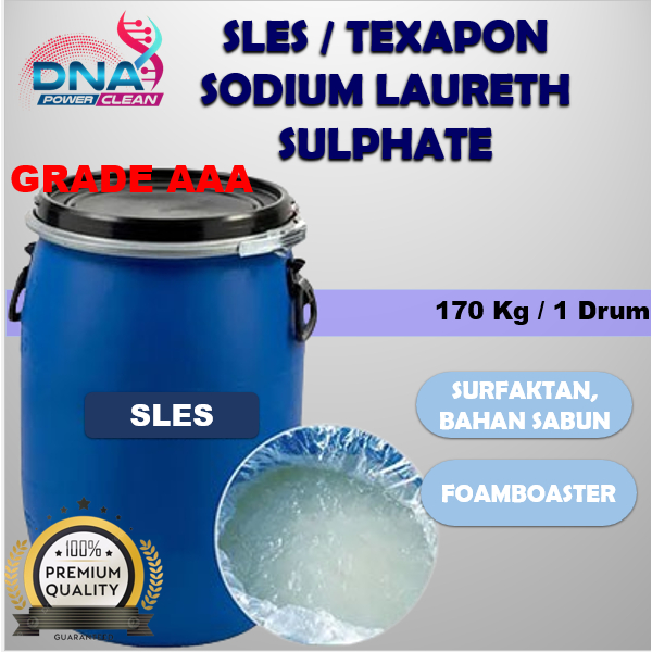 [DNA] SLES 170KG / TEXAFON / TEXAPON / N270 / SODIUM LAURETH SULPHATE 1 Drum 170Kg  Bahan Pembuatan 