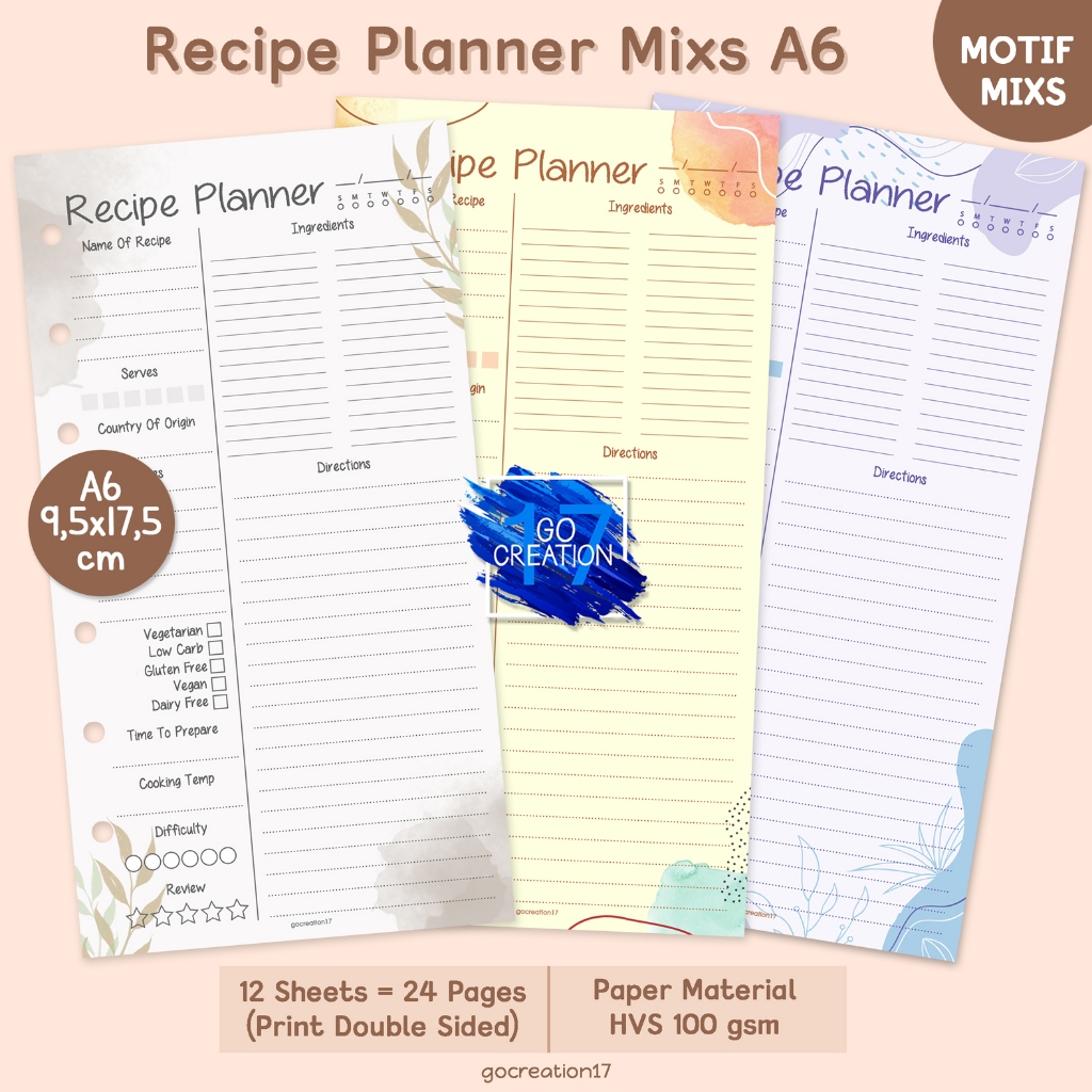 

Buku Planner Refill Kertas Binder Recipe Plan Resep Masak Motif Premium A6
