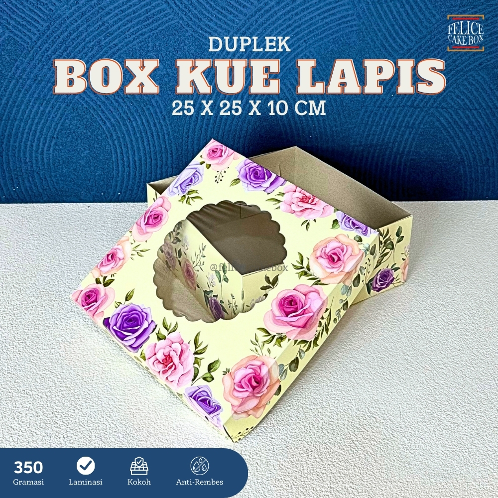 BOX KUE MOTIF BUNGA 25X25X10 CM isi 10 pcs / BOX KUE LAPIS LEGIT / DUS KUE POTONG / KEMASAN MOONCAKE