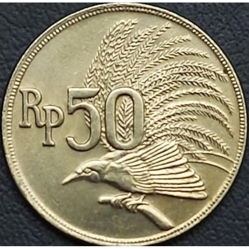 Koin Kuno Negara Indonesia 50 Rupiah Cendrawasih Tahun 1971 Kondisi Bersih Utuh Semi- luster Origina