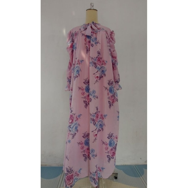 Gamis Dress Zara Motif Bunga Pink