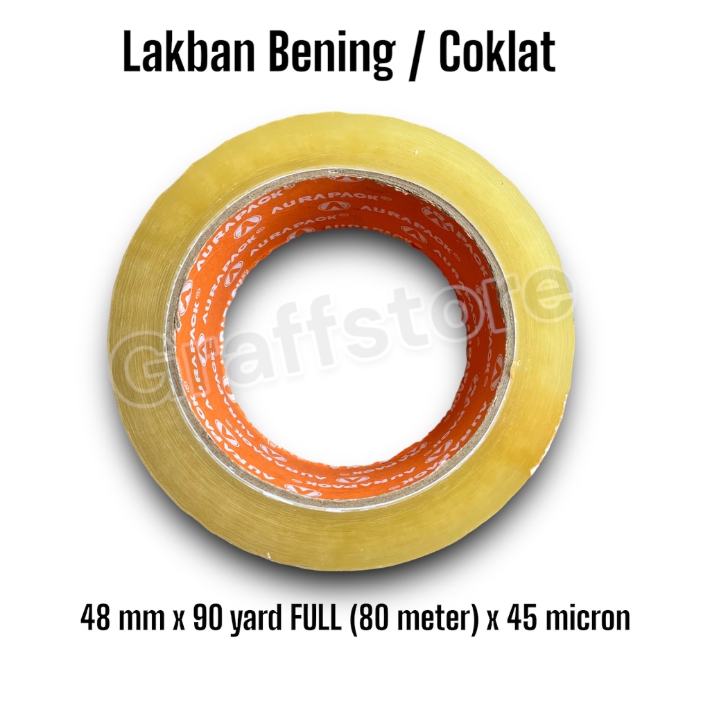 

isolasi / selotip / solatip Lakban bening / coklat merk aurapack 90 yard 48 mm kualitas daimaru