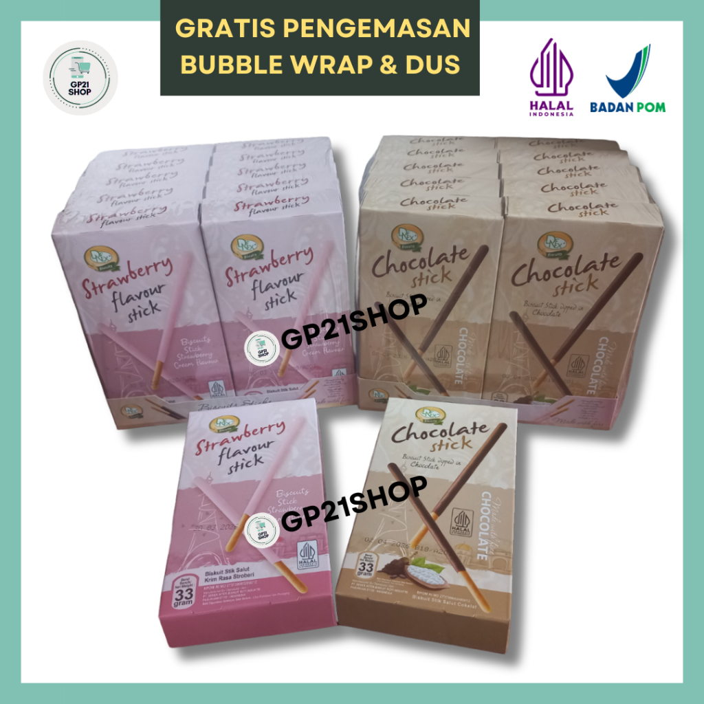 

[1 PACK] Denex Wafer Stick Box 33gr x 10 PCS - Biskuit Stik Coklat Stroberi Snack Cemilan Murah Enak