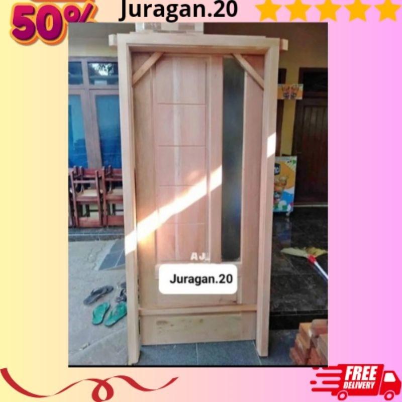Pintu+Kusen Kayu Mahoni Lis Kaca Pintu Minimalis Gret A