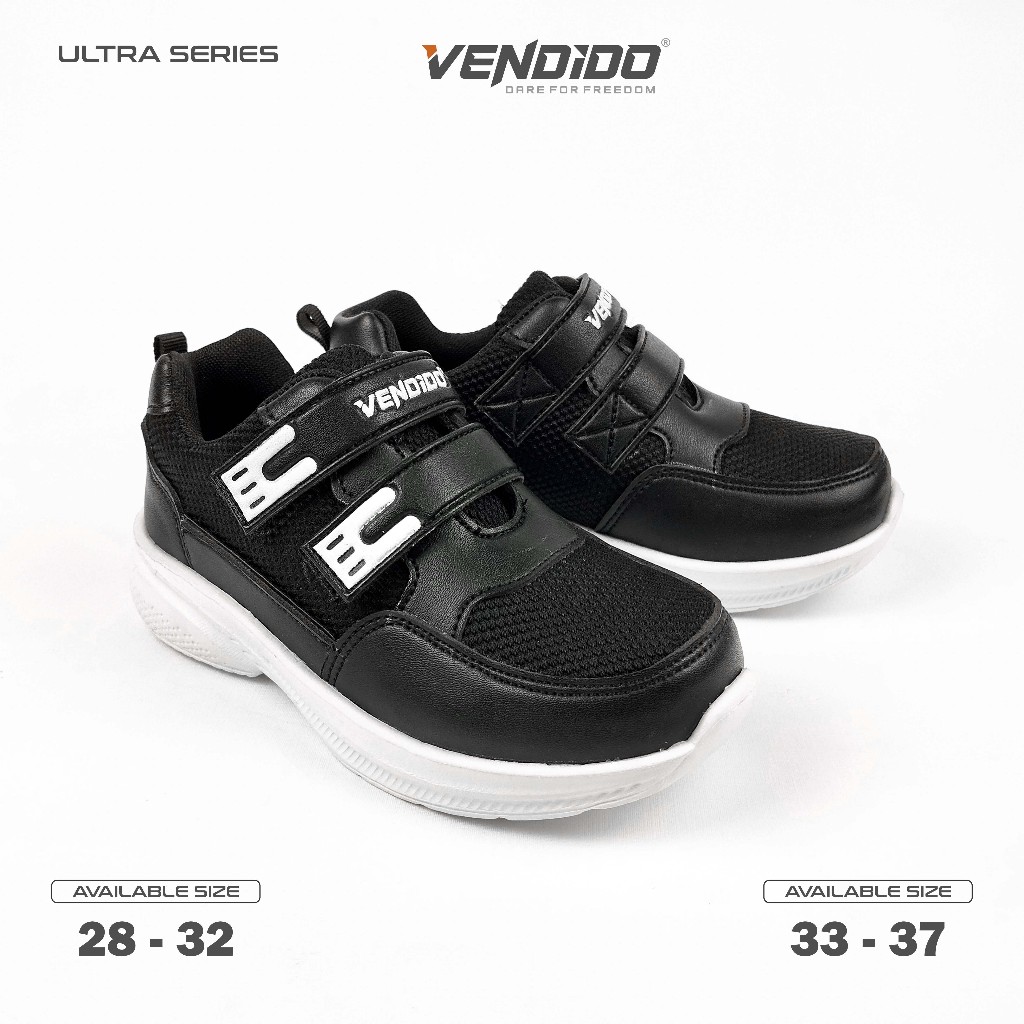 VENDIDO ULTRA SERIES Sepatu Sekolah Anak  Hitam Polos/Hitam Putih - Sepatu Cewek Cowok