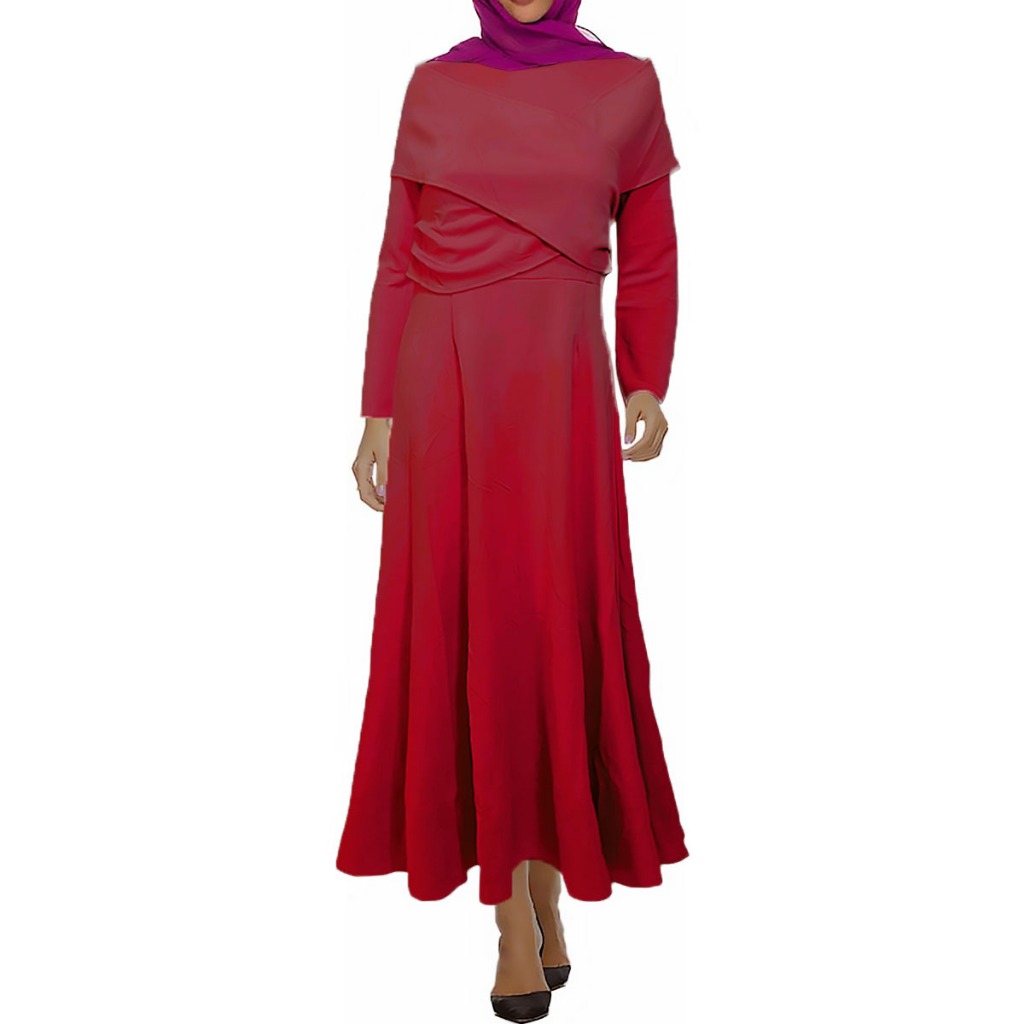 950 Baju Gaun Muslimah Cantik Lengan Panjang Hitam Merah Pink - Gamis Hijab Wanita Dewasa Bahan Scub