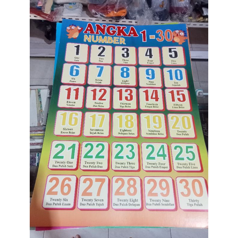 

poster belajar poster edukasi angka 1 - 30