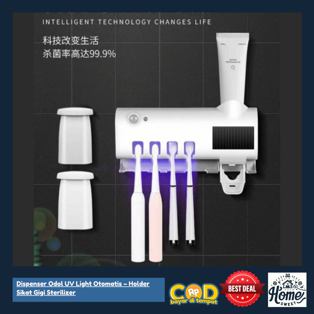 Dispenser Odol UV Light Otomatis – Holder Sikat Gigi Sterilizer