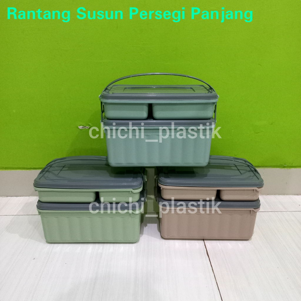 1PCS Rantang susun persegi panjang 2 susun 4 sekat rantang hajatan besar rantang plastik rantang pik