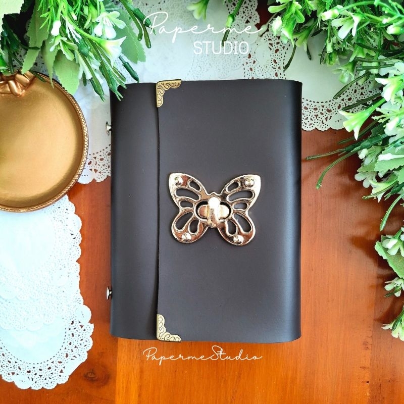 BOOK JOURNAL - buku journal leather aesthetic vintage brown butterfly handmade by Papermestudio