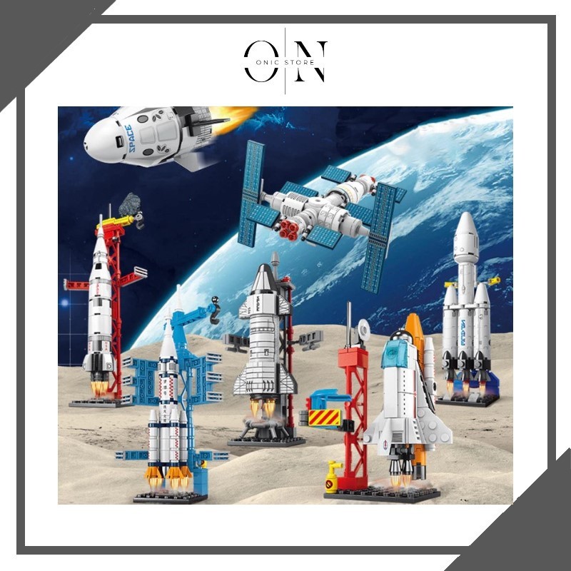 ONIC Brick Mini Roket SPACE SHUTTLE Miniatur Pesawat Luar Angkasa Mainan Balok Blok Susun Peluncuran
